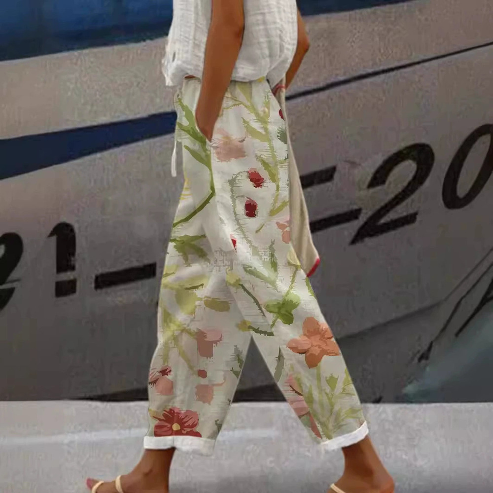 ZARA Womens Casual Digital Print Long Pants with Pockets